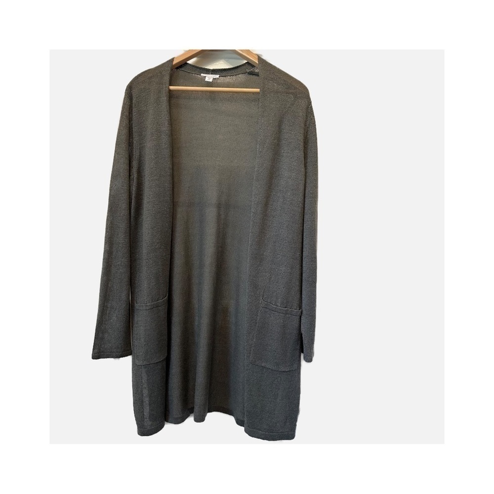 J. Jill Cardigan Sweater Petit Medium Linen Blend Gray Open Front Capsule Resort
